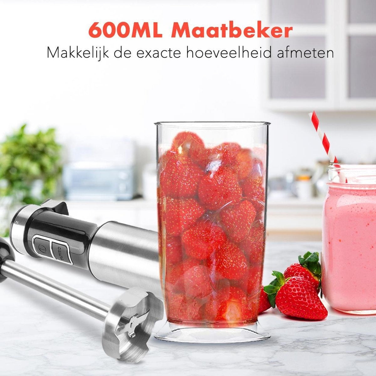Mixeur plongeant 4 en 1 - KitchenBrothers - Hachoir - 800W - 600ML - Acier inoxydable