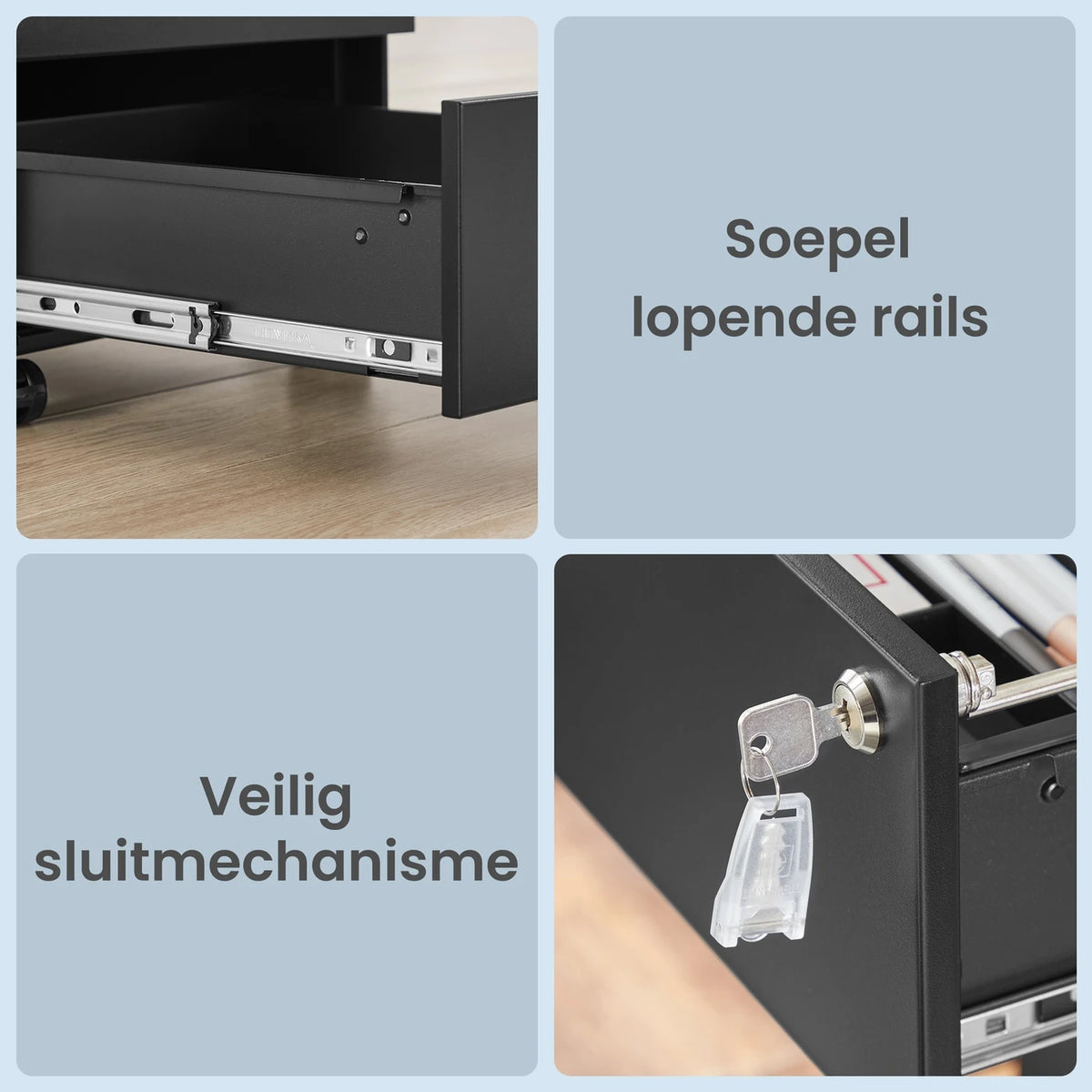 Armoire à dossiers mobile verrouillable Ochama Matte Black – 3 tiroirs, pré-assemblée, pour ranger des documents et des fournitures de bureau, 39 x 45,1 x 53,8 cm – Rangement compact pour le bureau ou le bureau à domicile