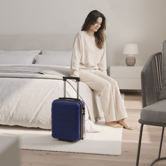 Valise cabine TRVLMORE - 40 x 30 x 20 cm - À placer sous le siège - 24 L - Serrure TSA - 2 roulettes - Bleu foncé