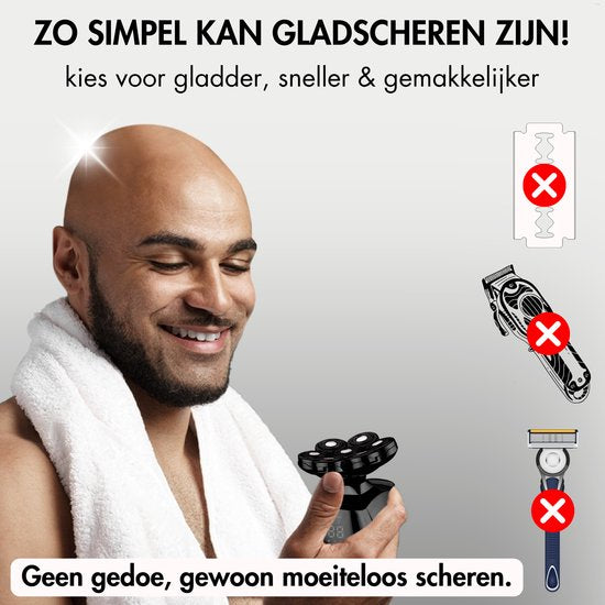 Rasoir 6-en-1 pour hommes + tête de rasage supplémentaire - Tondeuse - Tronçonneuse - Sansbeauté® Skull Sharp PRO - Wet & Dry - Rasage du visage et de la tête - Rasage de la tête - Chargement sans fil - Accessoires