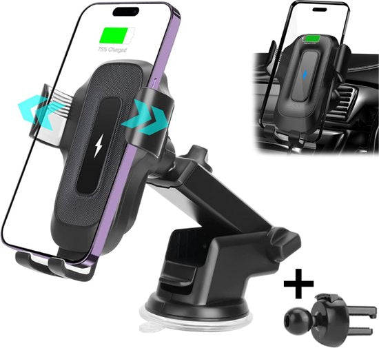 Supports de téléphone Podec pour voiture - Avec ventouse - Chargeur sans fil 15W - Pour grille d'aération