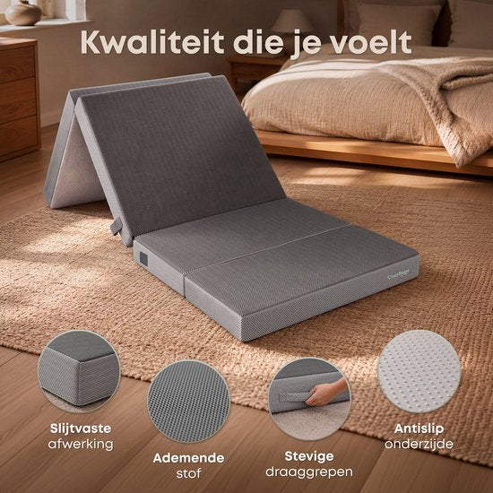 Matelas pliable CozySense® 90 x 200 cm – Matelas d'appoint – Matelas pliable – Respirant – Housse amovible et sac de transport – Épaisseur : 10 cm – Ferme-moelleux