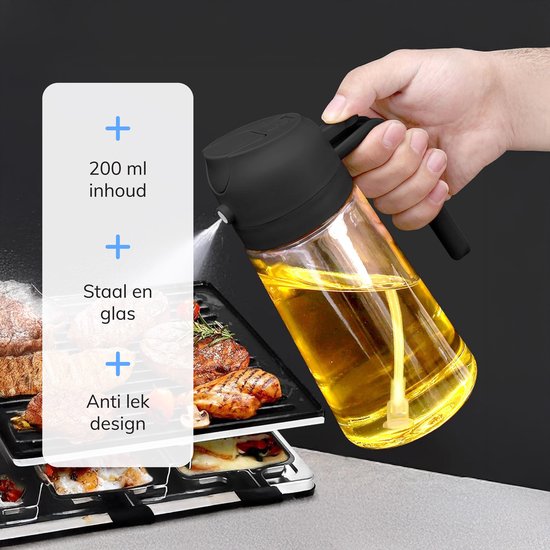 Pulvérisateur d'huile avec bec verseur - Bouteille de pulvérisation d'huile d'olive - Pulvérisateur d'huile de friture pour Cuisine - Cuisson - Accessoires BBQ - Luft