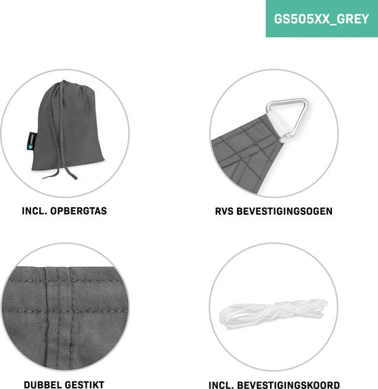 VONROC Premium Toile d'ombrage - Triangle - ∆ 360 cm - Hydrofuge - Gris - Sac de rangement et cordon de fixation inclus