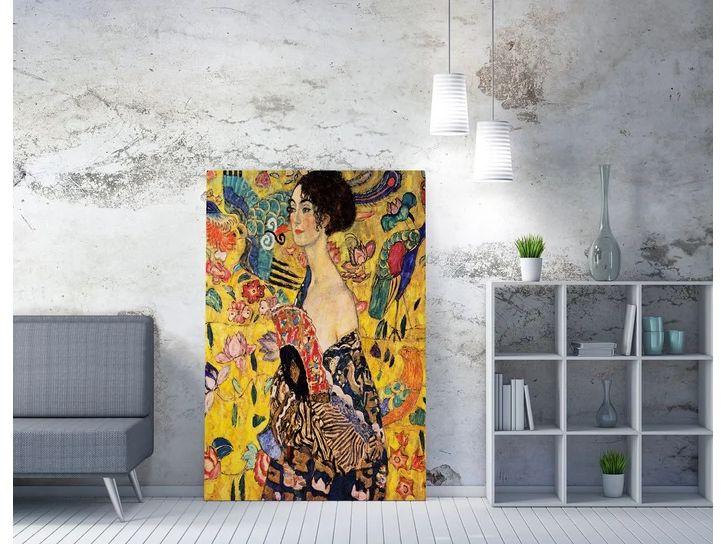 Tableau décoratif sur toile iBOOD - Femme à l'éventail - Couleurs douces - 60 x 80 cm