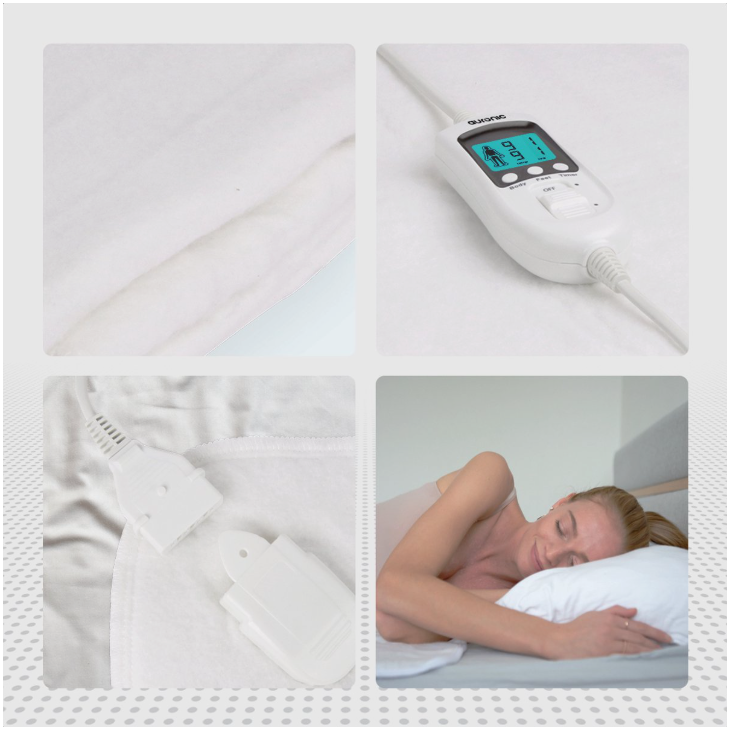 Auronic - Couverture électrique de luxe - 150x80 cm - Polyester blanc - 9 niveaux de chaleur et zone de pieds réglables séparément - Minuterie et protection contre la surchauffe - Lavable