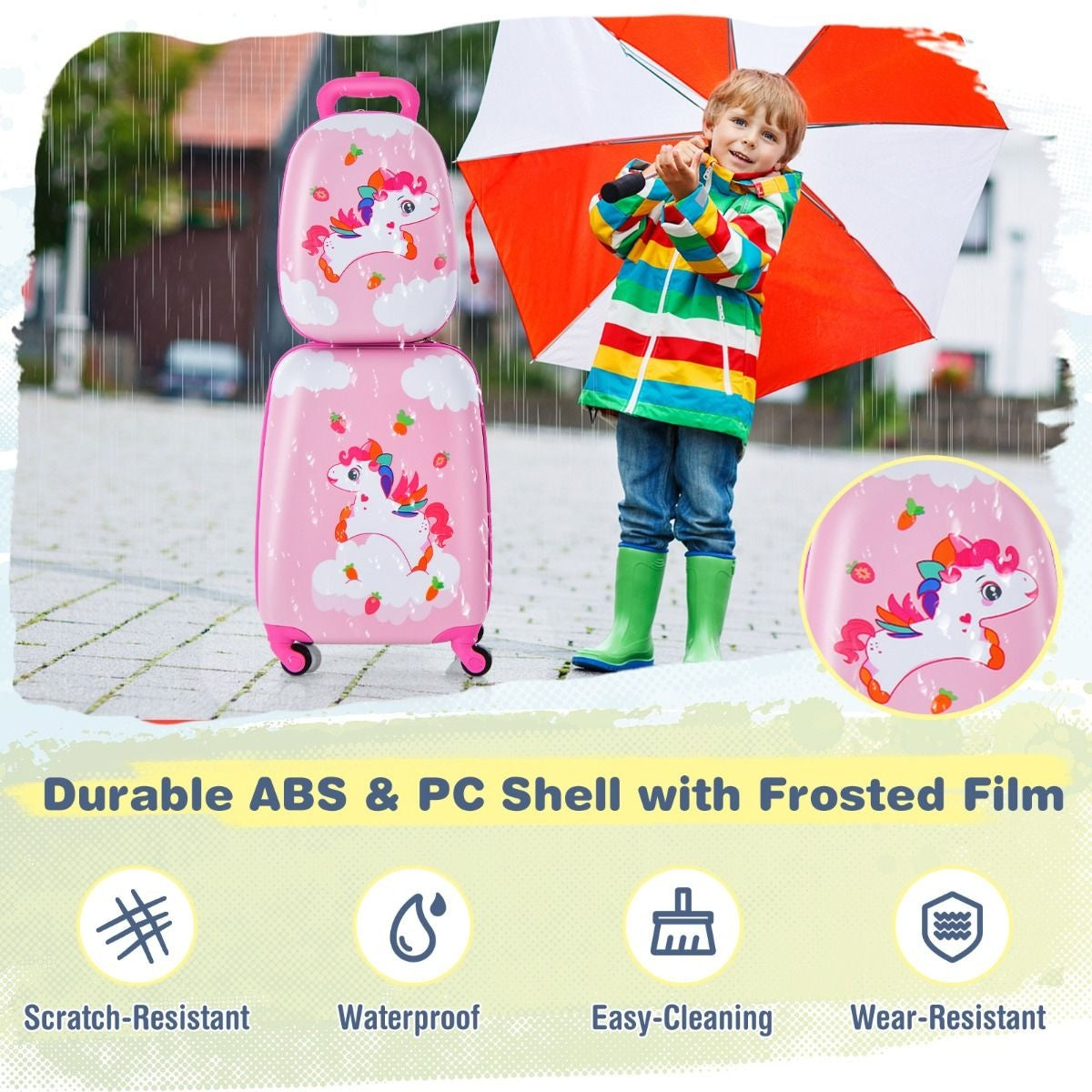 Coast 2-Piece Kids Suitcase + Backpack Kids Trolley - Hard shell Pink
