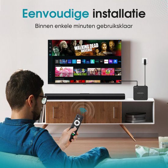 Tibagoods Mediaplayer - Android TV Box 4K HDR - Convient au streaming chromecast - Mediabox - TV Dongel - Boîte de streaming avec wifi - Créez votre SMART TV - Convient à tous les types d'applications de streaming