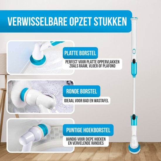 Brosse à récurer électrique Strex - Sans fil - 3 accessoires - Manche télescopique