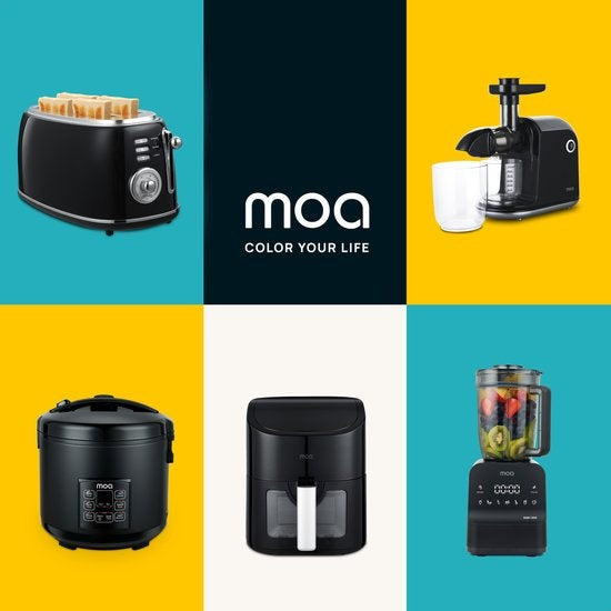 MOA Retro Toaster XL - 6 niveaux de chaleur - 4 sandwichs simultanés - 1500W - Fonction de réchauffage et de décongélation - Noir - T5B