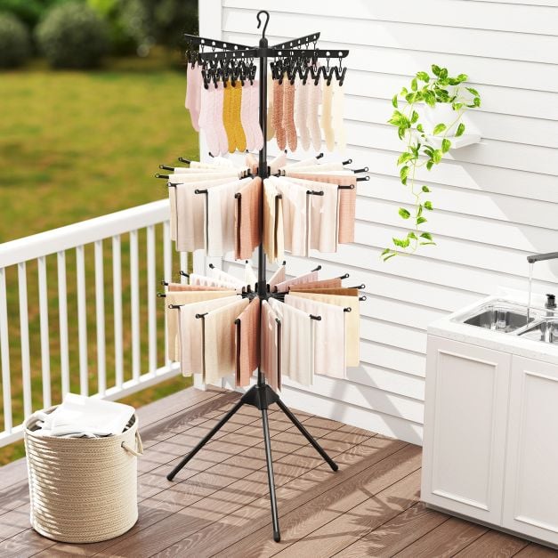 Coast Foldable Drying Rack 3-Layer - Étagère à linge avec 24 pinces et 32 tringles 76 x 76 x 178 cm - Noir