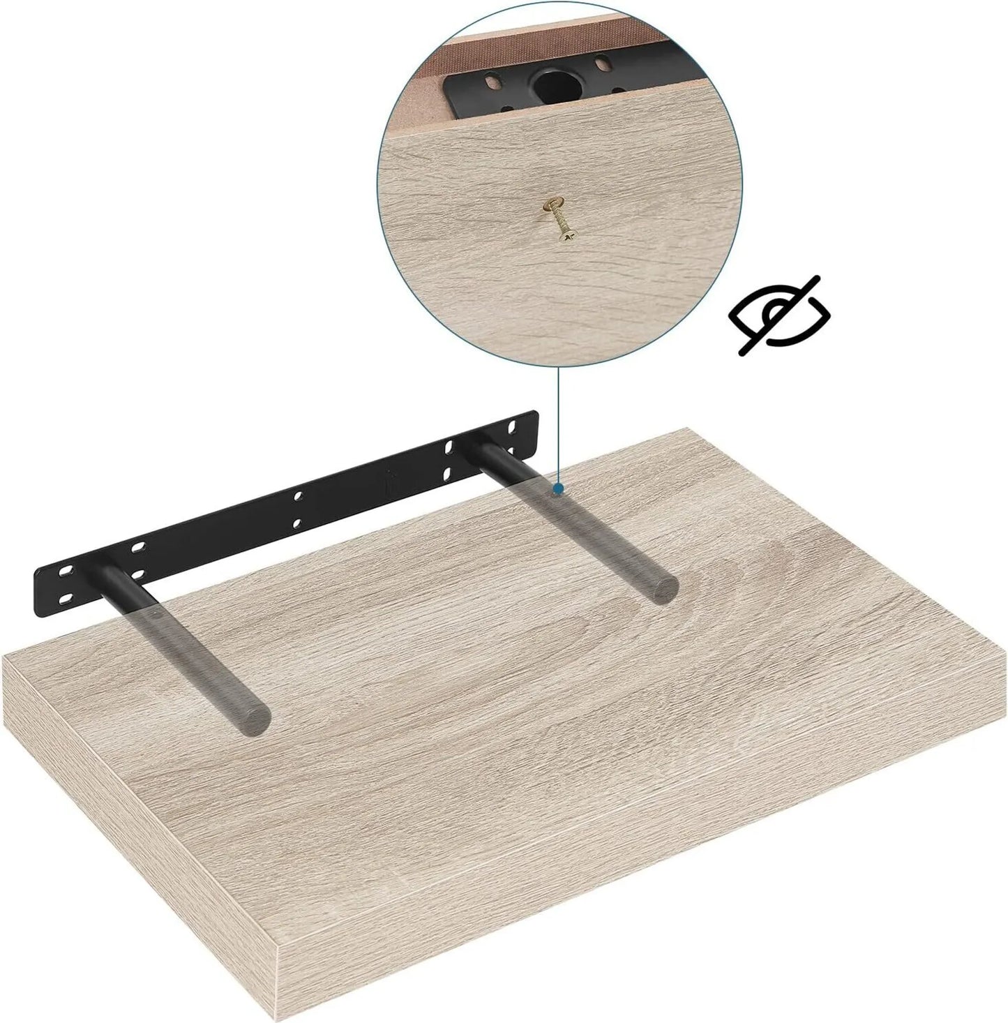 EUGAD Etagère murale flottante - avec supports de fixation métalliques dissimulés, trous pré-percés et placage rustique - pour salon et cuisine - bois Mdf gris - 60 x 23 x 3.8 cm