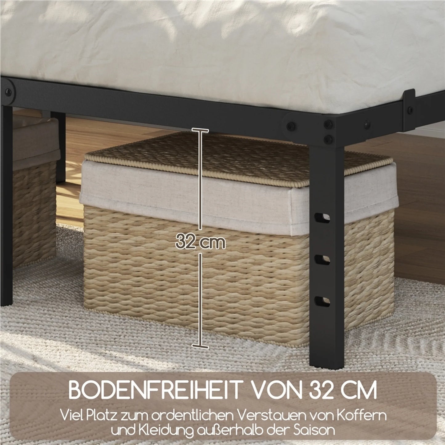 Yaheetech Cadre de lit noir - métal Lit 140 x 200 cm - 37,5 cm Espace de rangement
