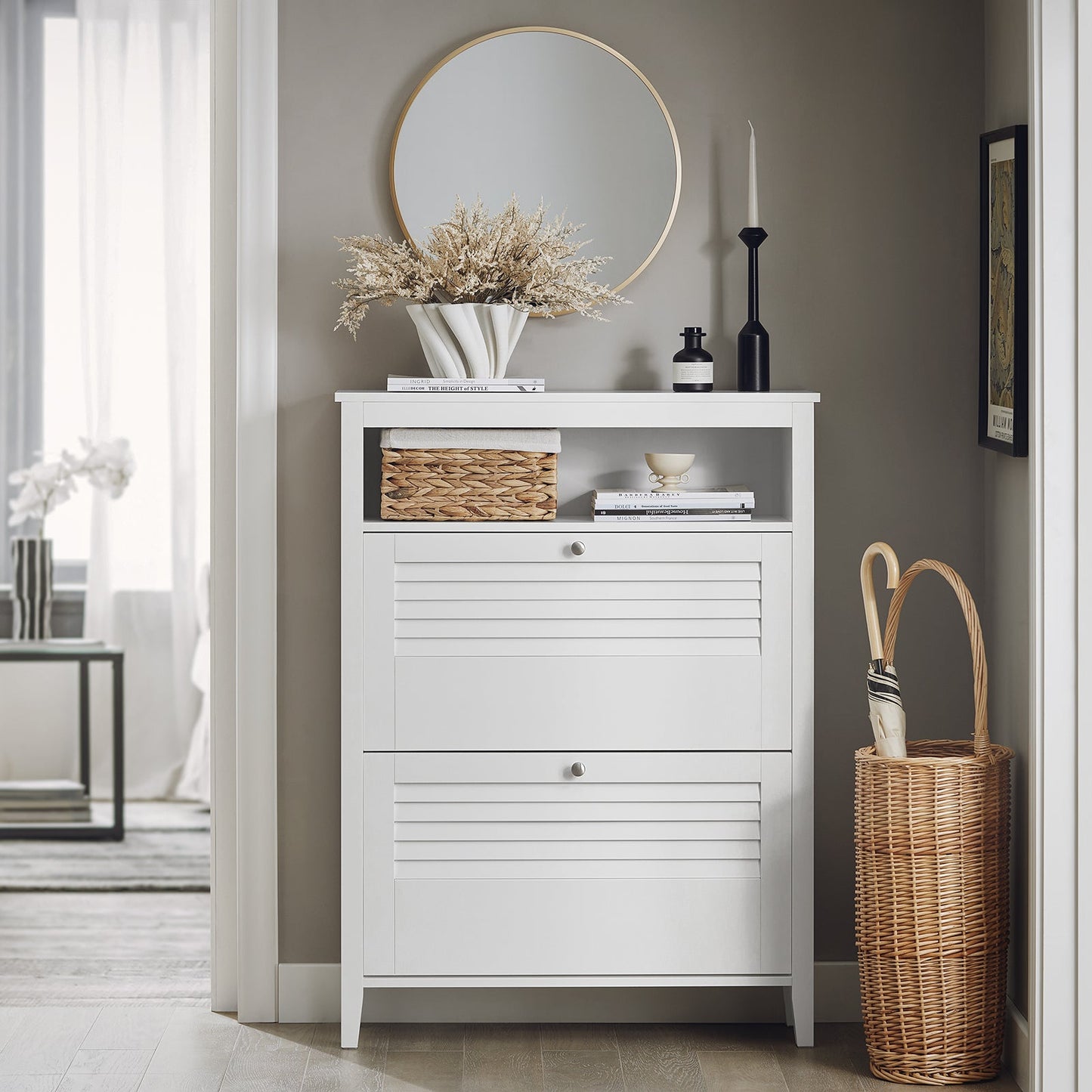 SoBuy Meuble à chaussures - 2 abattants - classique - 80 x 25 x 108 cm - blanc