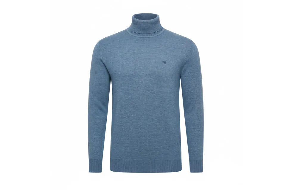 Pull Cappuccino, taille L - Col montant - Coton/acrylique - Bleu marine