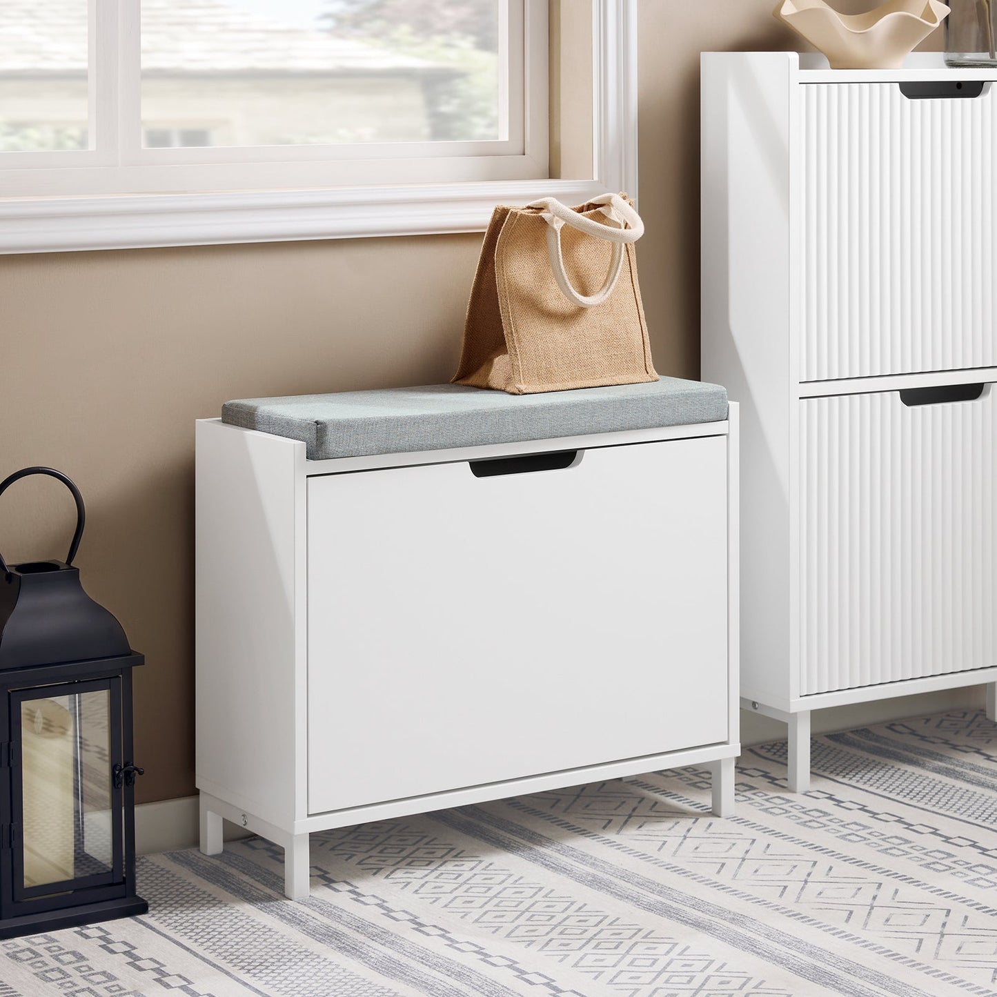 Sobuy Banc pour chaussures avec rangement et coussin - Blanc - 60 x 24 x 52 cm - SoBuy FSR151-K-W