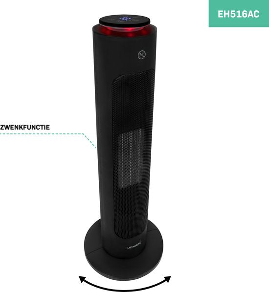 VONROC Luxe chauffage électrique - chauffage soufflant - 1300W/2000W - contrôle par App (via Wifi) et manuel - modèle tour - céramique - Mode AUTO - fonction swing - thermostat et minuterie - 20m2 - Télécommande incluse.