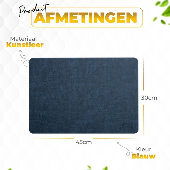 Set de table Kias® - aspect cuir - plastique - antidérapant - 45 x 30 cm - bleu foncé - 6 pièces