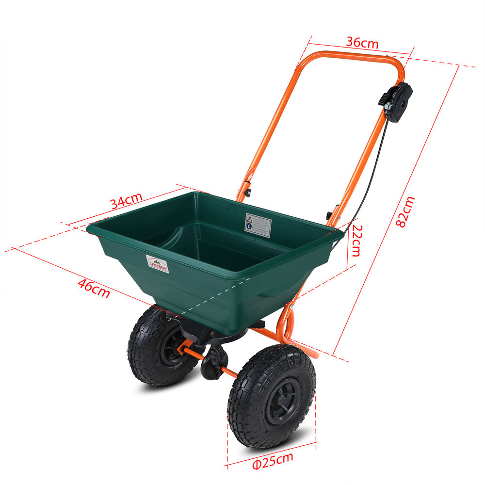 Épandeur d'engrais 20L - Gardebruk – Pneus réglables - Sable et engrais - Gravier Jardin Gazon extérieur- Vert Orange
