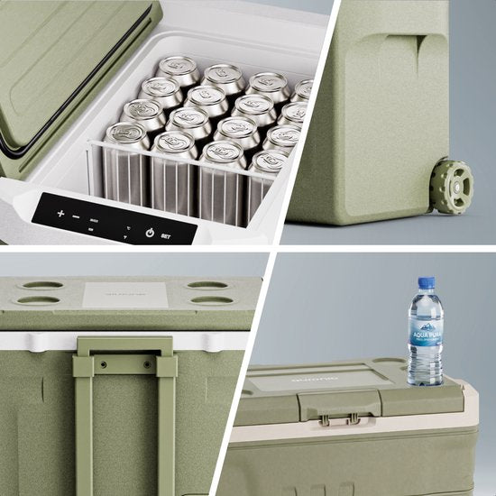 Auronic Electric Cool Box - Compresseur - 40L - 12V et 240 volts - Réfrigérateur de camping - Frigobox Car - Avec roues et poignée - Vert