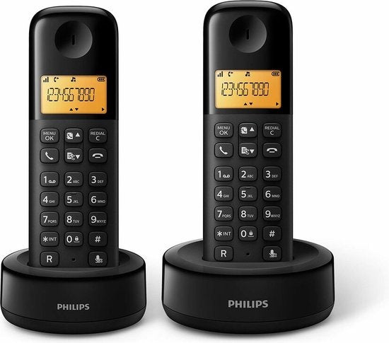 Philips D1602B/01 Téléphone résidentiel - Téléphone DECT - 2 combinés - Noir