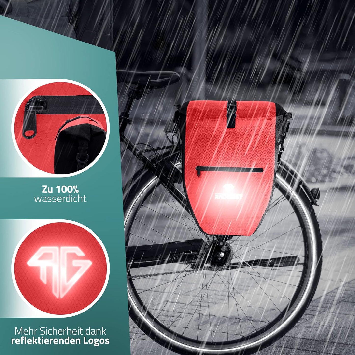 RADGEIST sacoche de vélo pour porte-bagages - sacoche de vélo pour porte-bagages - sacoche de vélo étanche et sac à bandoulière - sacoche de vélo avec réflecteurs