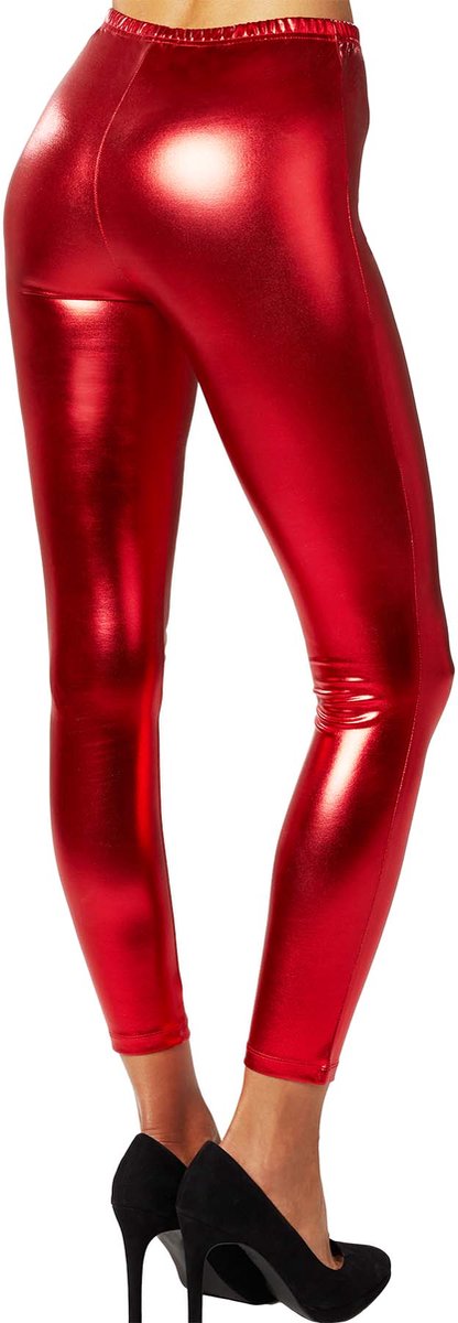 Dressforfun - Legging Métallique Rouge - Pantalon élastique brillant avec franges - Taille XXL