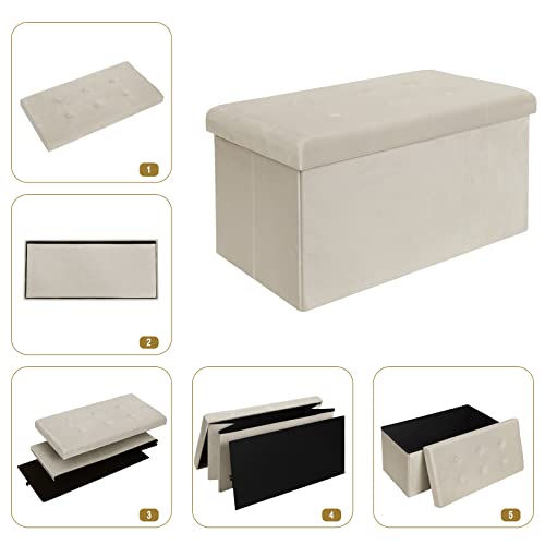 Woltu Banc de rangement velours crème 80L 76 x 37,5 x 38 cm