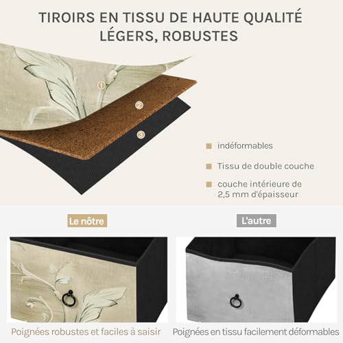 WOLTU Meuble à tiroirs à motif floral vintage - Meuble de rangement avec 5 tiroirs en tissu et cadre en métal - 100 x 30 x 54 cm