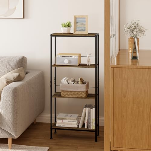 Woltu Storage Cabinet Narrow 4 Shelves Industrial - MDF + Metal - Rustic Brown + Black - 50 x 20 x 110 cm