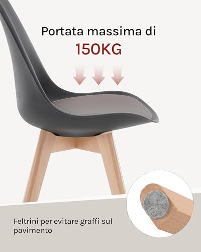 Woltu Dining Chairs Set of 2 Ergonomic Design - Bois massif et cuir synthétique - Grey - BH29gr-2