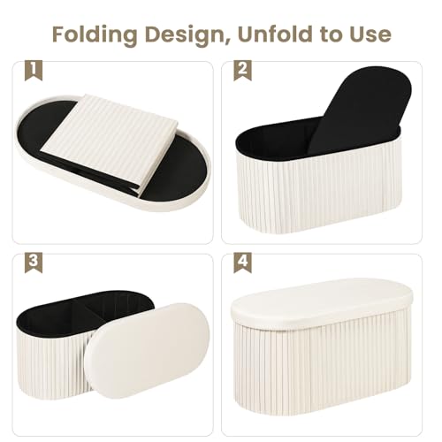 Banc de rangement Woltu avec revêtement en velours doux - Crème - 76 x 38 x 38 cm