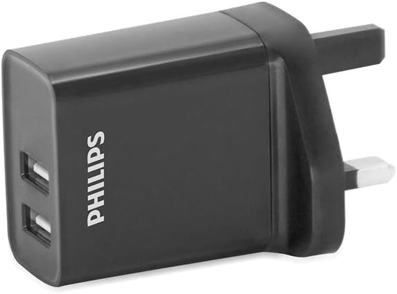 PHILIPS DLP2610/05 - Chargeur mural USB - Prise 3 broches - 2 ports de charge USB - Noir