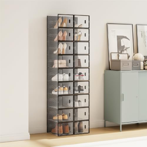 Woltu Shoe Storage Boxes Set of 8 - Boîtes à chaussures transparentes empilables avec façade - Plastique dur - 35 x 25 x 19 cm