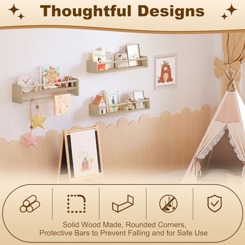 Woltu Montessori Étagères murales pour la chambre d'enfant 60 cm Bois naturel Lot de 3