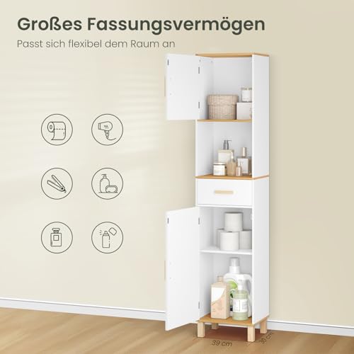 Eugad Armoire de toilette avec 5 compartiments et 1 tiroir Blanc 40 x 180 x 30 cm