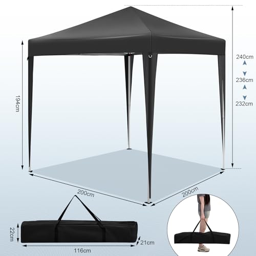 Woltu Pavillon pliant 2 x 2 m avec 6 parois latérales - Hydrofuge, protection UV 50+, hauteur réglable, anthracite