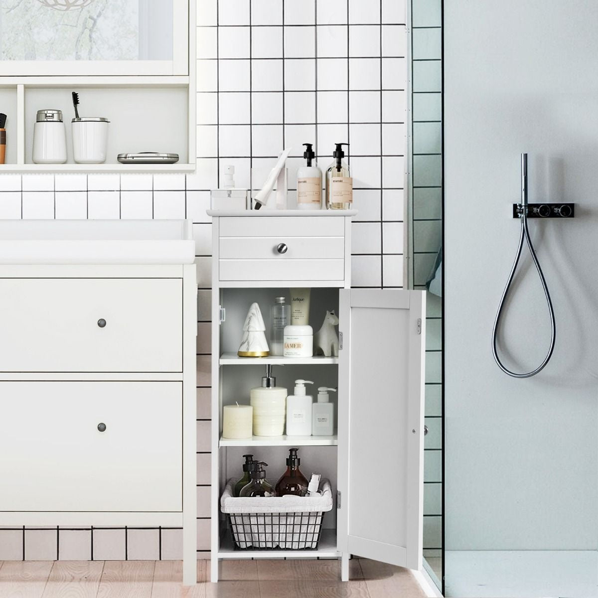 Meuble de salle de bain Coast - 3 étagères et 1 tiroir - MDF - 35 x 30 x 87 cm - Blanc