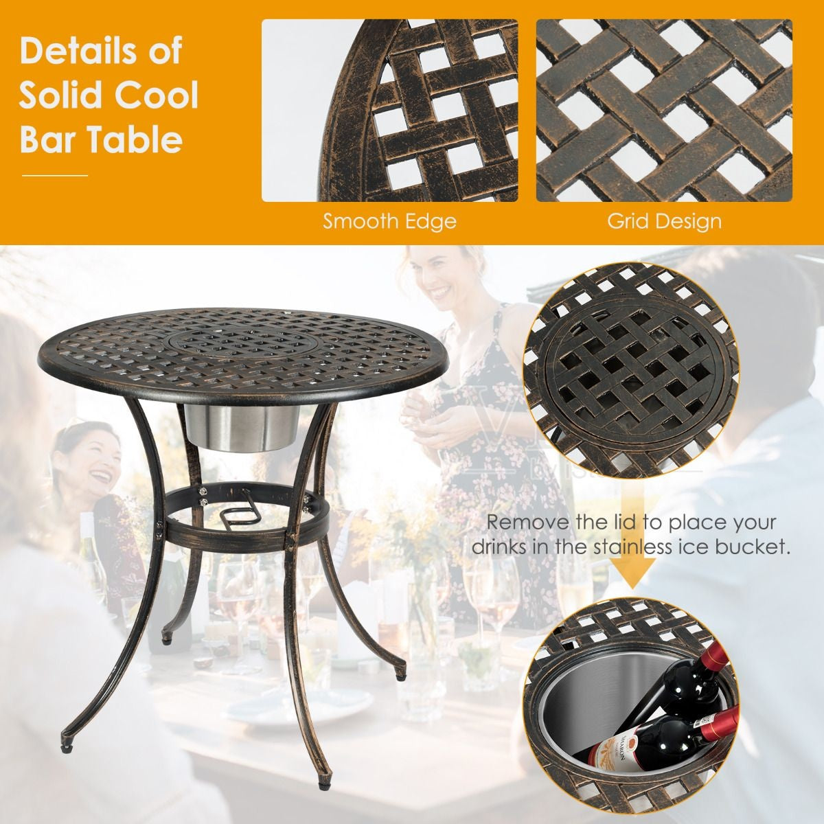 Côte 3- La partie du comptoir en fonte d'aluminium pour l'extérieur en bronze antique