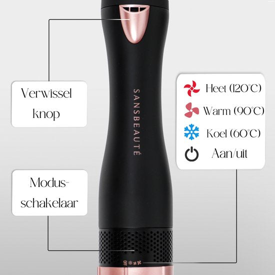 Brosse coiffante 4 en 1 - Sansbeauté® - Brosse soufflante - Diffuseur inclus - Brosse sèche-cheveux – Fer à boucler – Brosse chauffante