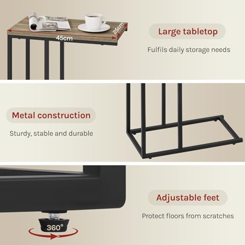 Table d'appoint Woltu en forme de C - Bois gris - 45x25 cm - Avec structure métallique stable