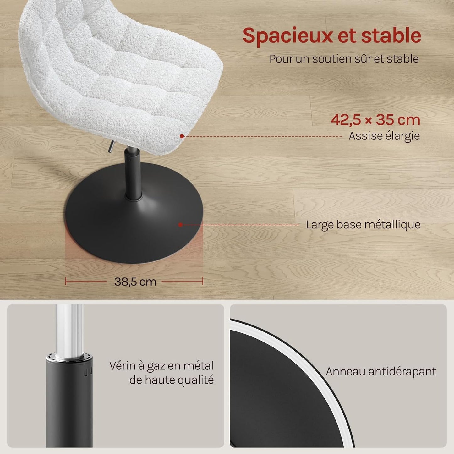 Woltu Chaise longue réglable en chenille avec dossier - pivotante - blanche - 42,5 x 35 x 72 cm