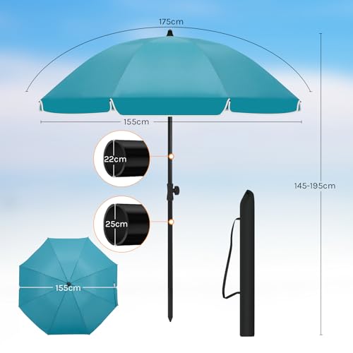 Woltu Parasol de jardin inclinable et réglable en hauteur - Anti-UV - Sac de rangement inclus