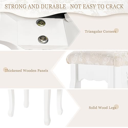 Woltu Tabouret de maquillage baroque - Tabouret de coiffeuse blanc à doublure souple - 40x30x50 cm