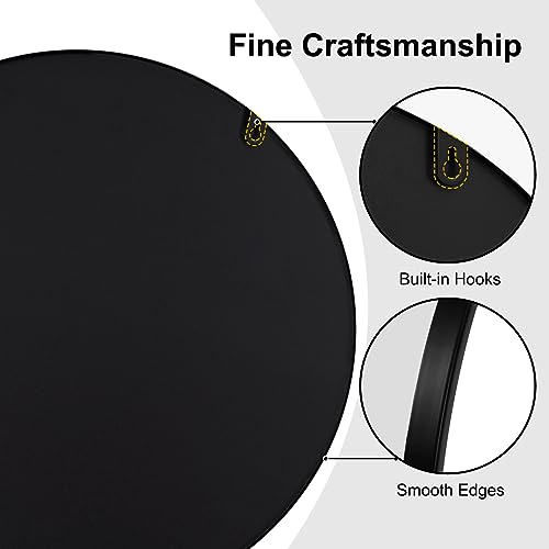 Woltu Miroir mural rond Ø60 cm Cadre métal noir
