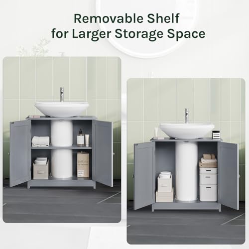 Woltu Meuble de salle de bain BZS02gr - Gris MDF - 60x60x30 cm - Rangement spacieux avec étagère réglable