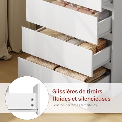 Commode Woltu 5 tiroirs blanc - Meuble de rangement spacieux pour le salon et la chambre 60 x 37 x 110 cm