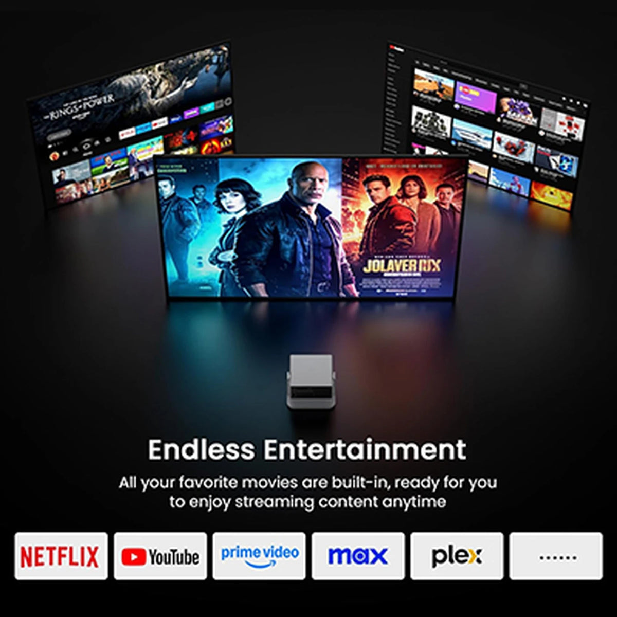Projecteur intelligent FunFlix - Wi-Fi 6 et Bluetooth 5.2 - Résolution native 1080p avec prise en charge 4K - Dolby Audio - Écran de 200 pouces - Mise au point automatique