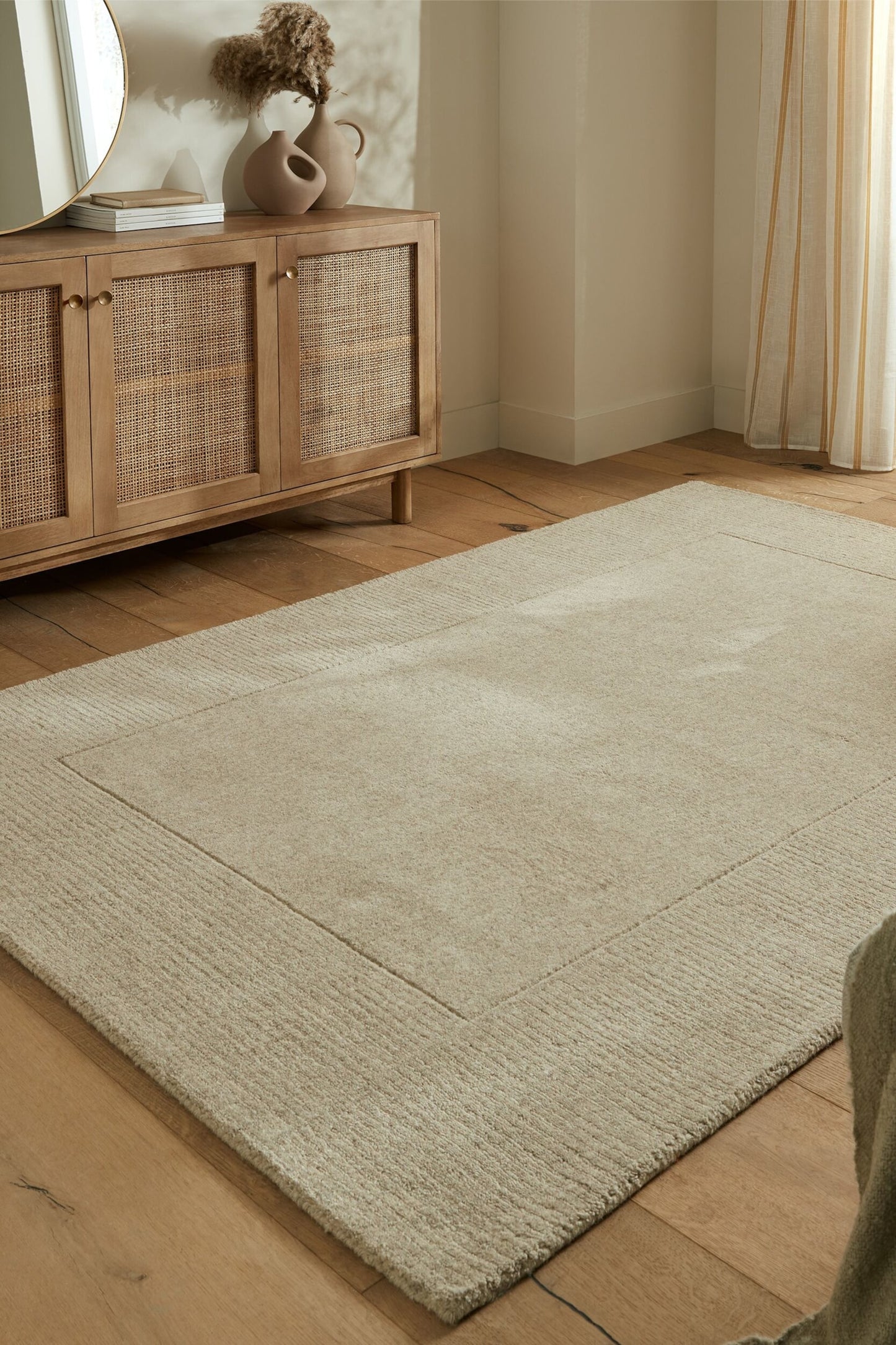 Tapis Flair Rugs TEXTURED WOOL BORDER - Ivory 160x230 cm 100% Laine