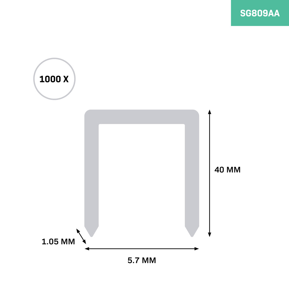 Vonroc Agrafes 40mm x 5.7mm Galvanisées - 1000 pièces pour PRO Combi Tacker CT504CA